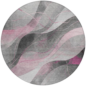 HomeRoots 5' Abstract Washable Area Rug in Pink, Gray & Silver - Durable, Contemporary Design for Indoor & Outdoor Spaces 8' Round 616762