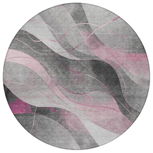 HomeRoots 5' Abstract Washable Area Rug in Pink, Gray & Silver - Durable, Contemporary Design for Indoor & Outdoor Spaces 8' Round 616762