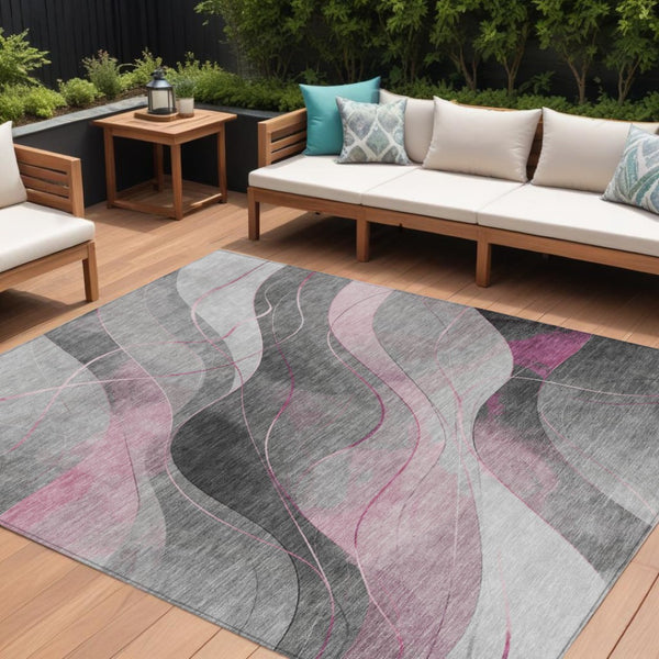 HomeRoots 5' Abstract Washable Area Rug in Pink, Gray & Silver - Durable, Contemporary Design for Indoor & Outdoor Spaces 8' X 10' 616763