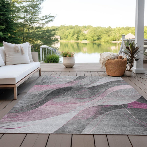 HomeRoots 5' Abstract Washable Area Rug in Pink, Gray & Silver - Durable, Contemporary Design for Indoor & Outdoor Spaces 8' X 10' 616763
