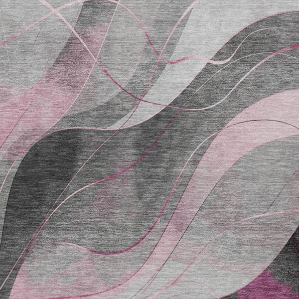 HomeRoots 5' Abstract Washable Area Rug in Pink, Gray & Silver - Durable, Contemporary Design for Indoor & Outdoor Spaces 8' X 10' 616763