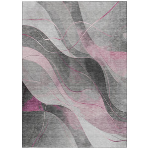 HomeRoots 5' Abstract Washable Area Rug in Pink, Gray & Silver - Durable, Contemporary Design for Indoor & Outdoor Spaces 9' X 12' 616764