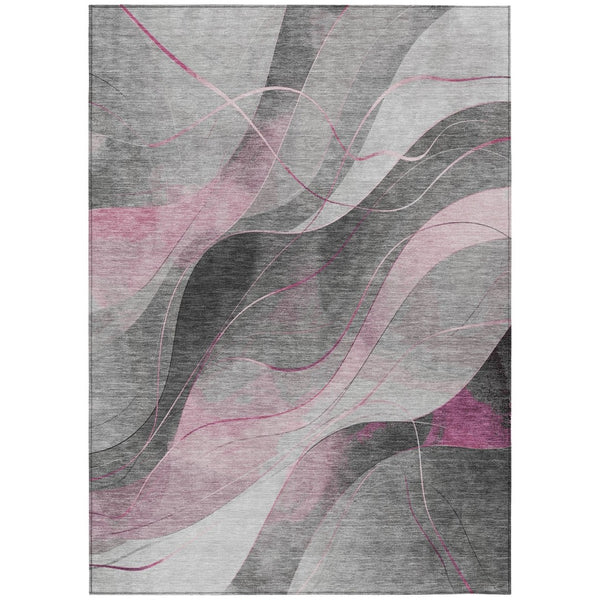 HomeRoots 5' Abstract Washable Area Rug in Pink, Gray & Silver - Durable, Contemporary Design for Indoor & Outdoor Spaces 9' X 12' 616764
