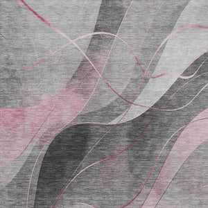 HomeRoots 5' Abstract Washable Area Rug in Pink, Gray & Silver - Durable, Contemporary Design for Indoor & Outdoor Spaces 10' X 14' 616765