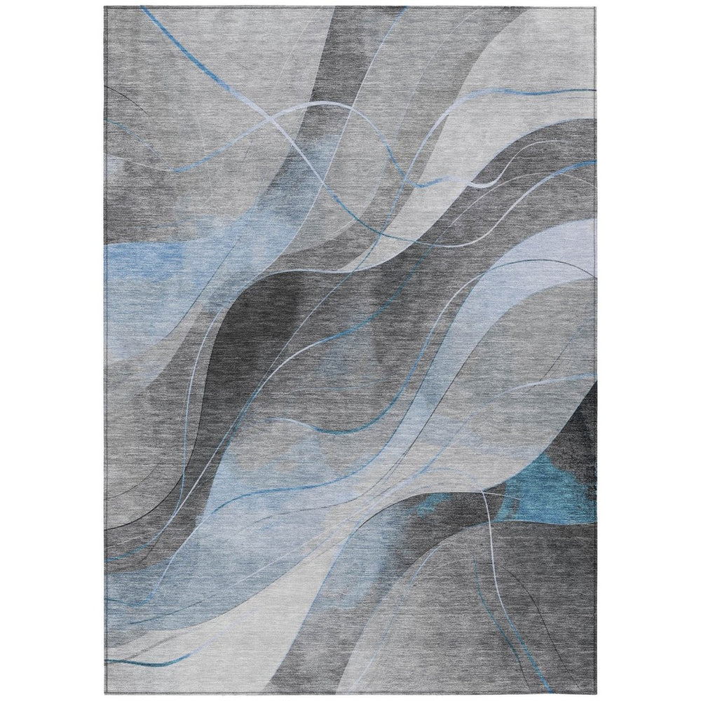 HomeRoots 5' Sky Blue and Gray Abstract Washable Area Rug for Indoor and Outdoor Stylish Living Spaces 5' X 8' 616767