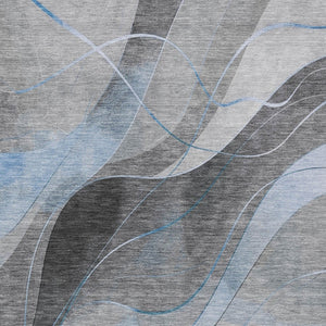 HomeRoots 5' Sky Blue and Gray Abstract Washable Area Rug for Indoor and Outdoor Stylish Living Spaces 5' X 8' 616767