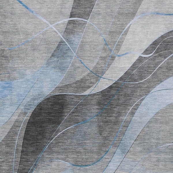 HomeRoots 5' Sky Blue and Gray Abstract Washable Area Rug for Indoor and Outdoor Stylish Living Spaces 5' X 8' 616767
