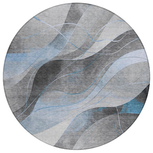 HomeRoots 5' Sky Blue and Gray Abstract Washable Area Rug for Indoor and Outdoor Stylish Living Spaces 8' Round 616768