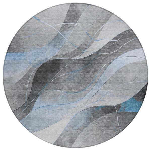 HomeRoots 5' Sky Blue and Gray Abstract Washable Area Rug for Indoor and Outdoor Stylish Living Spaces 8' Round 616768
