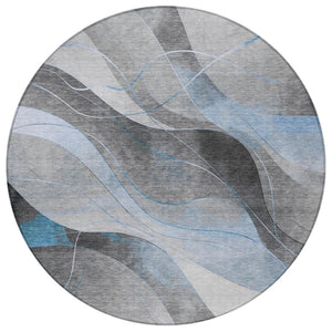 HomeRoots 5' Sky Blue and Gray Abstract Washable Area Rug for Indoor and Outdoor Stylish Living Spaces 8' Round 616768