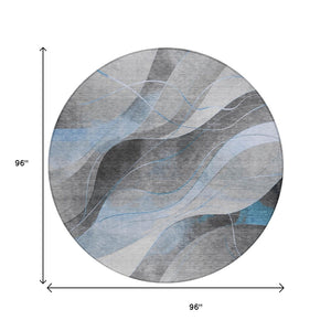 HomeRoots 5' Sky Blue and Gray Abstract Washable Area Rug for Indoor and Outdoor Stylish Living Spaces 8' Round 616768