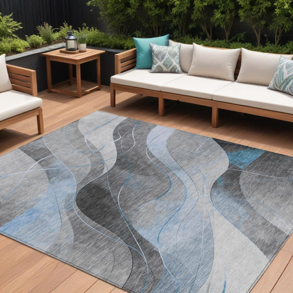 HomeRoots 5' Sky Blue and Gray Abstract Washable Area Rug for Indoor and Outdoor Stylish Living Spaces 8' X 10' 616769