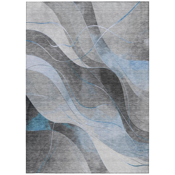 HomeRoots 9' X 12' Sky Blue Gray Silver Abstract Area Rug – Stylish, Washable, Indoor/Outdoor, Stain-Resistant 616770