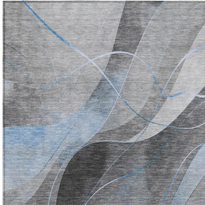 HomeRoots 9' X 12' Sky Blue Gray Silver Abstract Area Rug – Stylish, Washable, Indoor/Outdoor, Stain-Resistant 616770