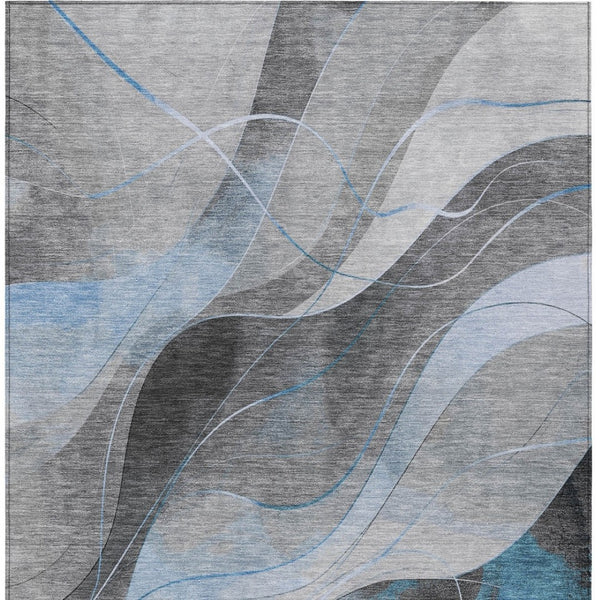 HomeRoots 5' Sky Blue and Gray Abstract Washable Area Rug for Indoor and Outdoor Stylish Living Spaces 10' X 14' 616771