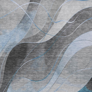 HomeRoots 5' Sky Blue and Gray Abstract Washable Area Rug for Indoor and Outdoor Stylish Living Spaces 10' X 14' 616771