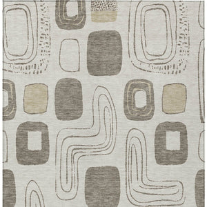 HomeRoots 5' Modern Geometric Area Rug in Beige and Tan – Washable Indoor/Outdoor Durable Style for Any Space 5' X 8' 616797