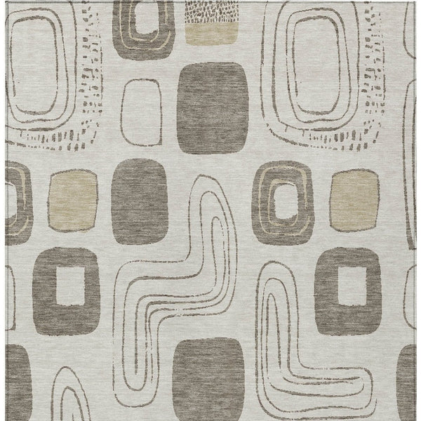 HomeRoots 5' Modern Geometric Area Rug in Beige and Tan – Washable Indoor/Outdoor Durable Style for Any Space 5' X 8' 616797