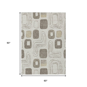HomeRoots 5' Modern Geometric Area Rug in Beige and Tan – Washable Indoor/Outdoor Durable Style for Any Space 5' X 8' 616797