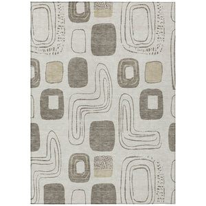 HomeRoots 5' Modern Geometric Area Rug in Beige and Tan – Washable Indoor/Outdoor Durable Style for Any Space 5' X 8' 616797