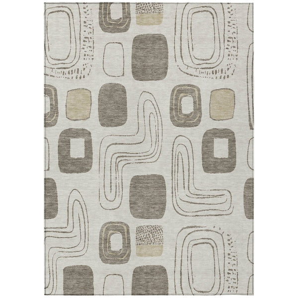 HomeRoots 5' Modern Geometric Area Rug in Beige and Tan – Washable Indoor/Outdoor Durable Style for Any Space 5' X 8' 616797