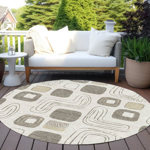HomeRoots 5' Modern Geometric Area Rug in Beige and Tan – Washable Indoor/Outdoor Durable Style for Any Space 8' Round 616798