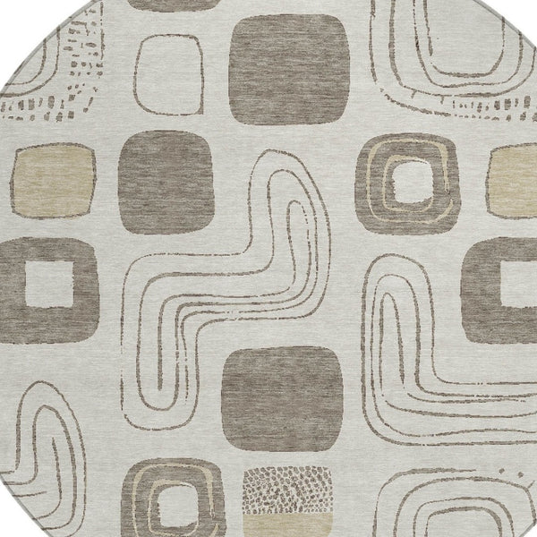 HomeRoots 5' Modern Geometric Area Rug in Beige and Tan – Washable Indoor/Outdoor Durable Style for Any Space 8' Round 616798
