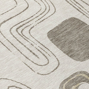HomeRoots 5' Modern Geometric Area Rug in Beige and Tan – Washable Indoor/Outdoor Durable Style for Any Space 8' Round 616798