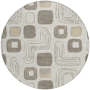 HomeRoots 5' Modern Geometric Area Rug in Beige and Tan – Washable Indoor/Outdoor Durable Style for Any Space 8' Round 616798