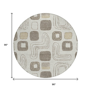 HomeRoots 5' Modern Geometric Area Rug in Beige and Tan – Washable Indoor/Outdoor Durable Style for Any Space 8' Round 616798