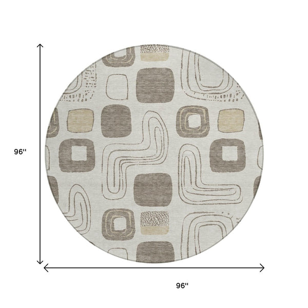HomeRoots 5' Modern Geometric Area Rug in Beige and Tan – Washable Indoor/Outdoor Durable Style for Any Space 8' Round 616798