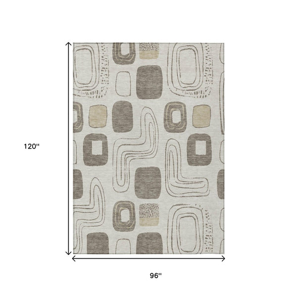 HomeRoots 5' Modern Geometric Area Rug in Beige and Tan – Washable Indoor/Outdoor Durable Style for Any Space 8' X 10' 616799