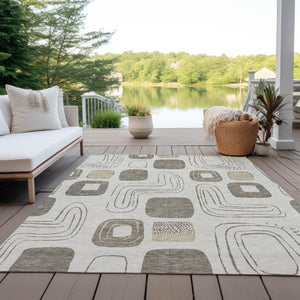 HomeRoots 5' Modern Geometric Area Rug in Beige and Tan – Washable Indoor/Outdoor Durable Style for Any Space 8' X 10' 616799