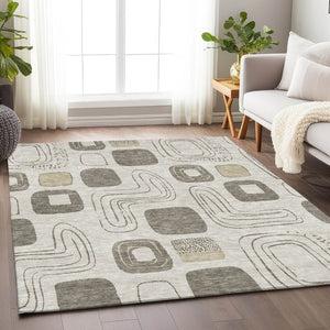 HomeRoots 5' Modern Geometric Area Rug in Beige and Tan – Washable Indoor/Outdoor Durable Style for Any Space 8' X 10' 616799