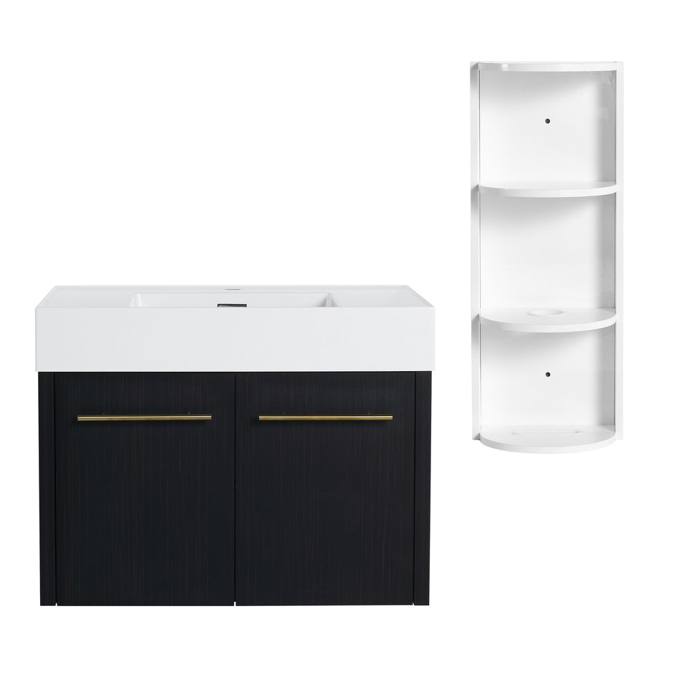 English Elm 30 Inch Wall-Mounted Vanity Set With Thick Resin Sink & 3-Tier Storage Rack For Stylish Bathrooms W999S00367