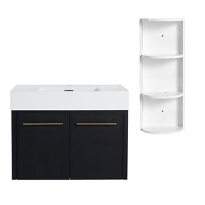 English Elm 30 Inch Wall-Mounted Vanity Set With Thick Resin Sink & 3-Tier Storage Rack For Stylish Bathrooms W999S00367