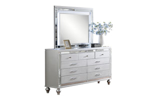 English Elm Glam Silver Dresser with Snakeskin Embossed Drawers Mirrored Panels Gourd Legs B011P448866