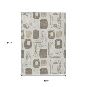 HomeRoots 5' Modern Geometric Area Rug in Beige and Tan – Washable Indoor/Outdoor Durable Style for Any Space 9' X 12' 616800