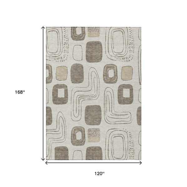 HomeRoots 5' Modern Geometric Area Rug in Beige and Tan – Washable Indoor/Outdoor Durable Style for Any Space 10' X 14' 616801