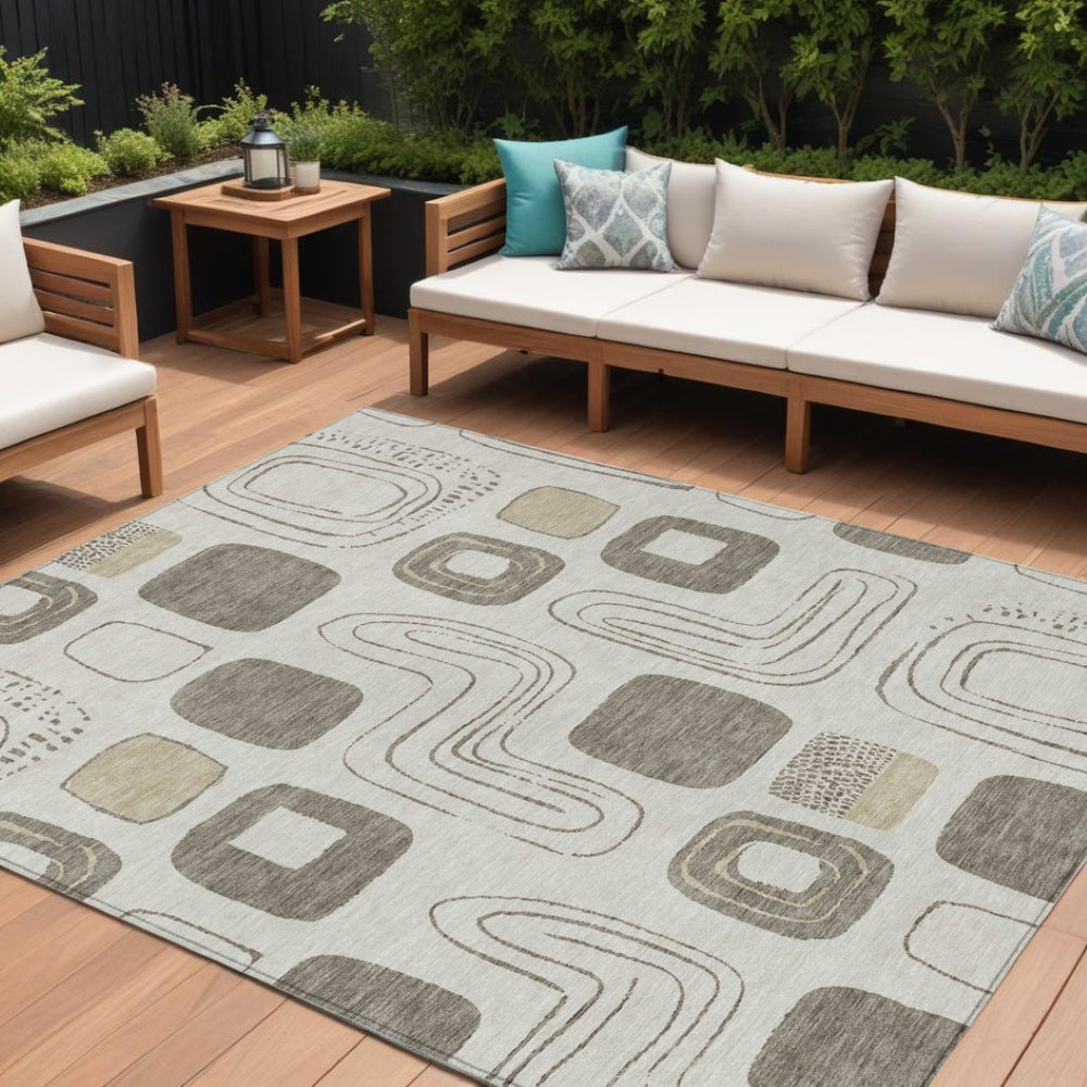 HomeRoots 5' Modern Geometric Area Rug in Beige and Tan – Washable Indoor/Outdoor Durable Style for Any Space 10' X 14' 616801