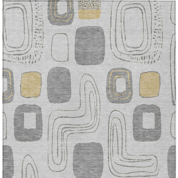 HomeRoots 5' Modern Geometric Area Rug in Gray-Silver and Gold - Washable, Durable, Indoor/Outdoor Style 5' X 8' 616809