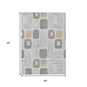 HomeRoots 5' Modern Geometric Area Rug in Gray-Silver and Gold - Washable, Durable, Indoor/Outdoor Style 5' X 8' 616809