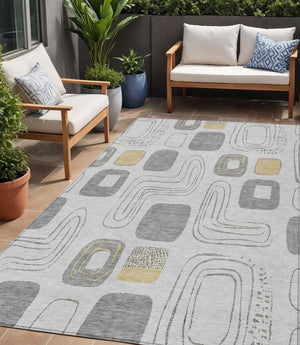 HomeRoots 5' Modern Geometric Area Rug in Gray-Silver and Gold - Washable, Durable, Indoor/Outdoor Style 5' X 8' 616809