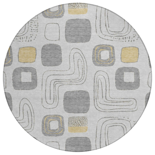 HomeRoots 5' Modern Geometric Area Rug in Gray-Silver and Gold - Washable, Durable, Indoor/Outdoor Style 8' Round 616810