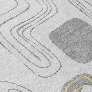 HomeRoots 5' Modern Geometric Area Rug in Gray-Silver and Gold - Washable, Durable, Indoor/Outdoor Style 8' Round 616810