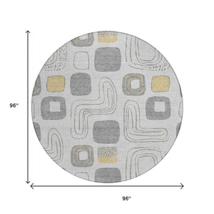 HomeRoots 5' Modern Geometric Area Rug in Gray-Silver and Gold - Washable, Durable, Indoor/Outdoor Style 8' Round 616810