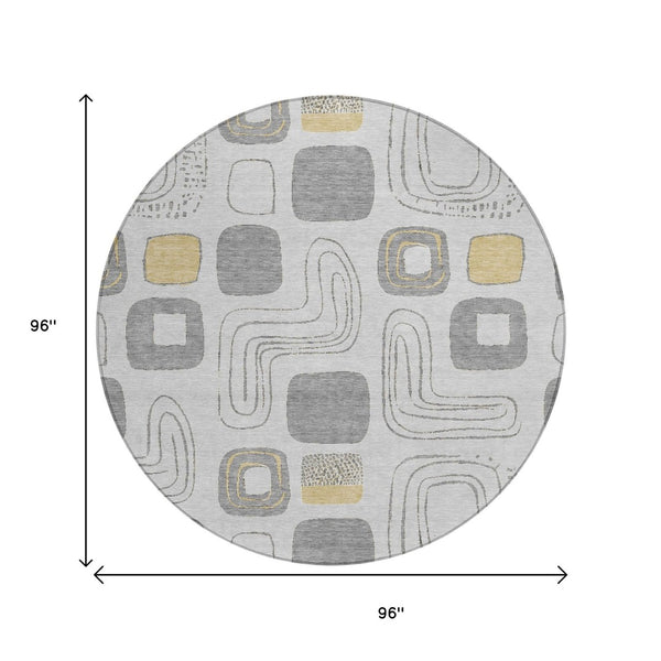 HomeRoots 5' Modern Geometric Area Rug in Gray-Silver and Gold - Washable, Durable, Indoor/Outdoor Style 8' Round 616810