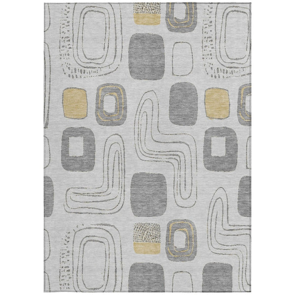 HomeRoots 5' Modern Geometric Area Rug in Gray-Silver and Gold - Washable, Durable, Indoor/Outdoor Style 8' X 10' 616811