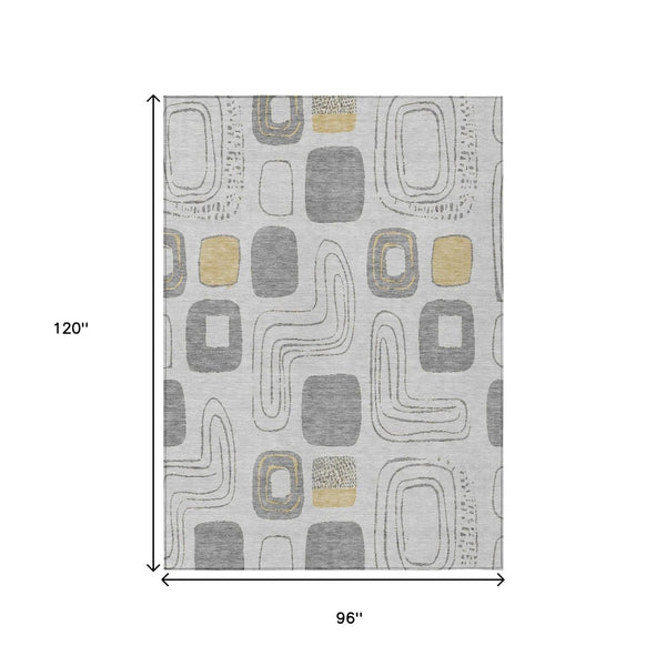HomeRoots 5' Modern Geometric Area Rug in Gray-Silver and Gold - Washable, Durable, Indoor/Outdoor Style 8' X 10' 616811