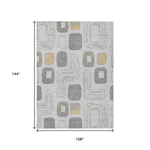 HomeRoots 5' Modern Geometric Area Rug in Gray-Silver and Gold - Washable, Durable, Indoor/Outdoor Style 9' X 12' 616812